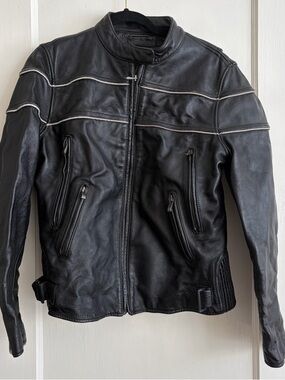 Men's Black Leather Jacket - Classic Zip Front